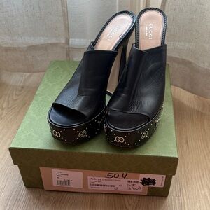 Gucci Black Platform Sandals with Silver Accents